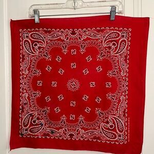 Vtg red & white paisley cotton paisley bandanna with multi colored studs & beads
